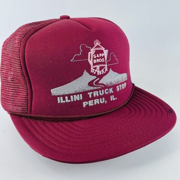 Sapp Bros Illini Truck Stop Peru IL Mesh Snapback Trucker Hat Cap VTG - Picture 1 of 10